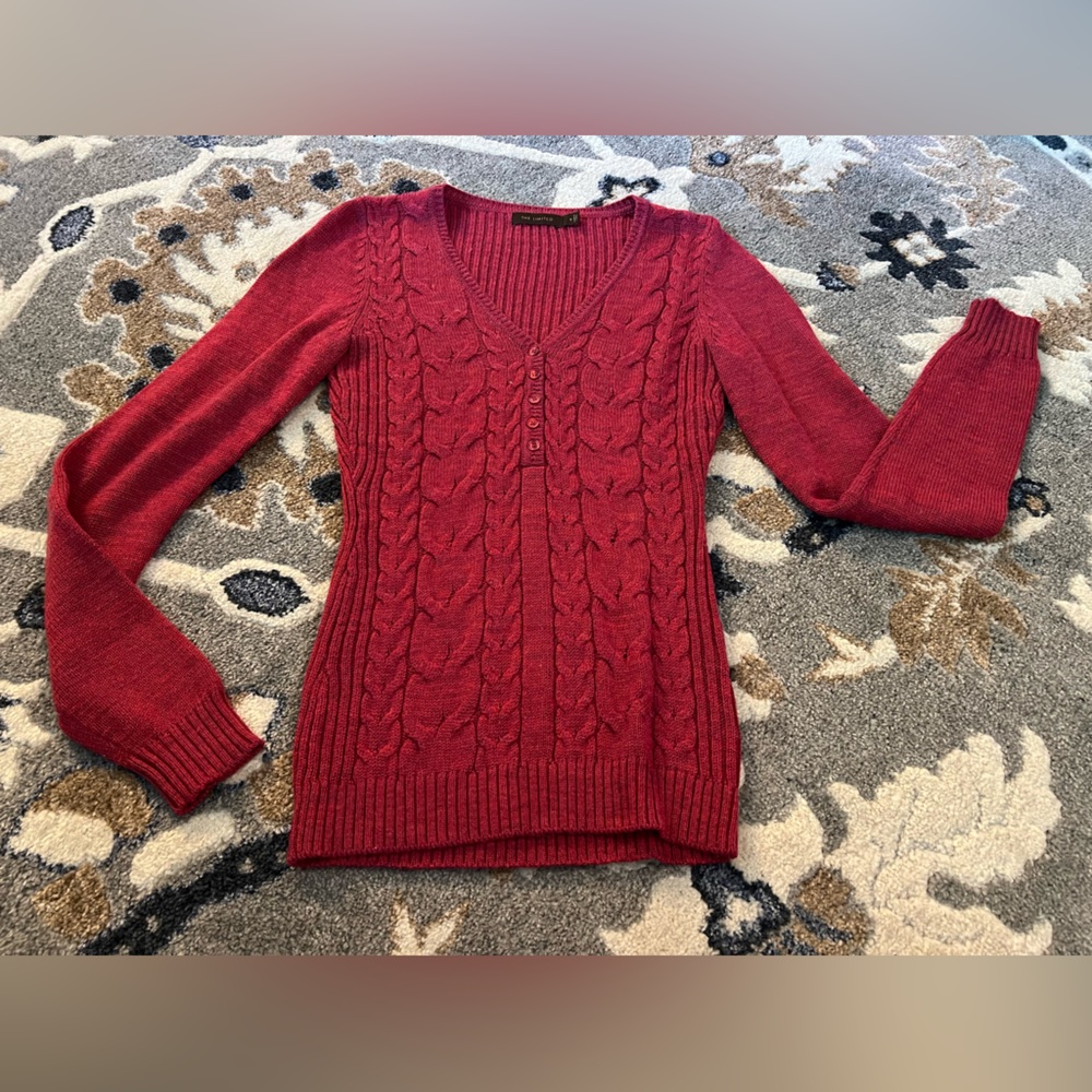 Vintage - The Limited - Burgundy V-Neck Sweater with Buttons - Soft